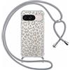 ZhuoFan Custodia con Cordino per Google Pixel 9 5G, Trasparente Aesthetic Modello Leopardo Disegni Cover con Collana Grigio Antiurto Case Regolabile Cellulare Girocollo per Femmina, 03