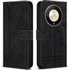 Bravoday Cover per Honor Magic6 Lite 5G, Flip Custodia in Pelle PU con Slot per Schede, Portafoglio Custodia, Nero