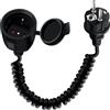 YINGAYOU Prolunga Schuko Spirale 16A 250V Schuko Cavo Elettrico a Spirale Presa IP44 per Uso Esterno o Interno, a Casa, in Ufficio (Nero, 0.6-1.5 m)