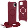 YFSYLL Magnetica Cover per iPhone 11 Pro con Cordino,Compatibile con MagSafe,Silicone Case con Regolabile Cordino da Collo Nylon Catena Collana Tracolla - Rosso