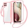FERLAN Cover per Samsung Galaxy A12/M12 5G con Cordino, 360 Gradi Antiurto Custodia con Protezione Schermo Integrata Trasparente Rugged TPU Bumper Doppia Protettiva Cover per Samsung Galaxy A12/M12 5G -Rosa