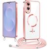 Micnkifo Elettrolitico TPU Magnetica Cover con Cordino per Samsung Galaxy S25 Edge, Compatibile con Magsafe Ricarica Wireless, Antiurto AntiGraffio con Collana Regolabile per Samsung S25 Edge 5G, Rosa