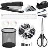 Penbinmall Set di articoli da ufficio, set da scrivania, accessori da scrivania, 10 kit con 1 forbici, 1 cucitrice, 1000 pezzi 26/6 graffette, 1 rimozione graffette, 1 dispenser di nastro adesivo