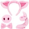 Xrten Costume da maiale con muso, orecchie, coda e fiocco, fascia per orecchie di maiale rosa per bambini, festa di Halloween, feste in costume