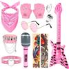 Jokureao Set di 10 accessori per travestimento da rock star, gotico punk, con microfono gonfiabile per chitarra, bandana, maniche tatuate, anelli, punk rocker, accessori per adulti e bambini anni '80
