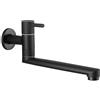 Hefo Rubinetto da cucina, montaggio a parete, solo acqua fredda, rubinetto da parete con beccuccio girevole a 360 cm, lunghezza 30 cm, in acciaio inox nero