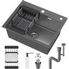 GUIVACI Lavello Cucina in Acciaio Inox 55x45cm, Lavandino da Incasso e Sottotop con Cestello Filtro, Sifone e Kit Drenaggio Completo