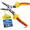 S&R Pinze Elettricista 220 mm VDE 1000V. Pinza a Becco Lungo Multifunzione 4 in1 per Tagliare, Serrare, Spelare e Crimpare - Pinza Elettricista 220mm in Acciaio 60CrV con Funzione Spelafili AWG 10-18