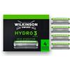 Wilkinson Sword Hydro 3, rasoio da uomo, doppia lubrificazione, lame rivestite in carbonio, confezione di ricariche lame, 4 ricariche