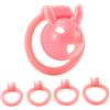 AMAZBEE Dispositivi di castità Rabbit per uomini, gabbia di castità portatile in resina per uomo con 4 anelli per il pene, gabbia per il pene traspirante, sex toy BDSM per adulti (Pink)