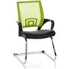 HJH Office 650440 Sedia da conferenza/Sedia cantilever VISTO NET V mesh nero/verde, finta pelle, braccioli fissi, schienale ergonomico, imbottitura spessa, cantilever, elegante, comoda