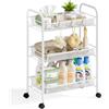 Urackify Carrello cucina 3 ripiani, bianco | Metallo antiruggine, Cestino rete traspirante, Ganci laterali, Facile da montare, Bagno, Cucina, Lavanderia