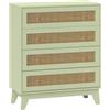 HOMCOM Cassettiera Rattan 4 Cassetti Gambe Affusolate Verde Chiaro | Unità di stoccaggio, comò per camera da letto, per comodino, ingresso, corridoio, soggiorno