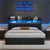 PRTECY Letto contenitore 140 x 190 con spazio di archiviazione e LED matrimoniale con doghe letto matrimoniale con funzione di ricarica USB letti imbottiti (senza materasso) (PU Noir, 140 x 190 cm)