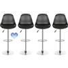 HUOLE Set di 4 Coppia Sgabello da Bar Moderno Sgabello Alto con schienale in Simipelle Sedia Alta da Cucina Regolabile Girevole-Nero-4pz