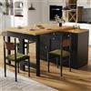 BENMWS Tavolo da bar allungabile con vano portaoggetti, tavolo da pranzo pieghevole con cassetto e ripiano per snack, nero, porta pattumiera estraibile (senza secchio), design salvaspazio per piccoli