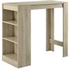 [en.casa] Tavolo Alto da Bar con 3 Scomparti Aperti Bancone da Lounge Caffè Bistrot con Ripiani Laterali Penisola Cucina Stretta 110x50x103 cm - Effetto Rovere