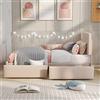 REXO Letto imbottito 90 x 200 cm con testiera, rete a doghe e due cassetti, in velluto delicato sulla pelle, letto singolo piatto per bambini, ragazzi e ospiti (Beige scuro)