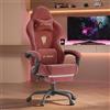 Verdego Sedia Gaming Ergonomica, Poltrona Gaming con Cuscino Massaggio Lombare, Poggiapiedi Estraibile, Poggiatesta, Tessuto in velluto, Regolabile in Altezza, Schienale Reclinabile (Rosso)