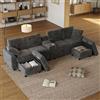 ZKLOEP Divano a forma di U in Corduroy, larghezza 315 x altezza 81 x profondità 135 cm, con 2 poggiapiedi con funzione di stoccaggio, tavolino, 2 portabevande, 1 porta USB, 2 prese e 2 porte Type-C