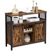 VASAGLE Credenza, Mobile da Cucina, Armadietto Organizzatore, con 2 Ante Scorrevoli, 33 x 100 x 80 cm, Ripiani Regolabili, Stile Country, per Soggiorno, Marrone Vintage e Nero Inchiostro LSC092B01