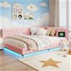 BRILVERDE Letto imbottito 140x200 cm con LED e USB, divano letto con rete a doghe, letto ad angolo, letto matrimoniale, per bambini e ragazzi, in lana d'agnello, senza materasso (rosa, 140x200 cm)