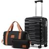 Sea choice Valigia Set 3 pezzi 55x40x20cm Bagaglio a Mano Ultra Leggero in ABS Trolley con 4 Rotelle Girevoli a 360° TSA Serratura contiene 1 borsa da viaggio e 1 borsa da toilette