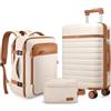 UKEIN Set di 3 valigie, bagaglio a mano da 20 pollici con ruote girevoli, set di valigie rigide in PC con serratura TSA, valigia resistente da portare con zaino da viaggio per uomo, Beige, 3 piece set