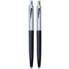 Q-Connect Penna a sfera Prestige, penna automatica/ideale per l'ufficio, la casa o la scuola/clip in metallo/cartuccia sostituibile/inchiostro: blu/colore: nero/argento/1 pezzo/ (Confezione da 2)