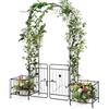 COSTWAY Arco da Giardino, Pergolato in Metallo con Cancello Bloccabile e Fioriere Laterali, Arco per Piante Rampicanti e Viti da Uva, Decorazione per Cerimonia Matrimoniali