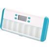 Qianly Pills Reminder Case Portapillole Settimanale con Allarme Intelligente Timer Box Farmaci 7 Scomparti Vibrazione E Luce Lampeggiante Funzione Push, Bianco blu