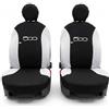 Auto Accessori Lupex - Coppia Coprisedili Anteriori Compatibili con 500, Fodere in Policotone con Ricamo Centrale, Set 6 Pezzi e Ganci, Made in Italy (Nero - Bianco)
