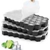 Zonopy Set di 3 Cubetti di Ghiaccio in Silicone - 37 Scomparti - Impilabili - Con Coperchio - Per Bevande refrigerate, Whisky e Cocktail - Certificato LFGB e BPA - Nero
