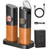 FORLIM Set di macinini elettrici per sale e pepe a gravità, grande capacità, ricaricabile tramite USB, automatico, con una sola mano, grossolanità regolabile con luce a LED (venature del legno