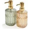 Relaxdays Dispenser per Sapone, Set da 2, 400 ml, Vetro Ricaricabile, Sapone e bagnoschiuma, Bagno e Cucina, Oro/Verde