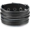 COOLSTEELANDBEYOND Largo Cuoio Braccialetto Nero, Uomo Donna Multi-Fila Pelle Avvolgere Bracciali con Snap Pulsante, Minimalista