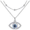 Lydreewam Collana Malocchio Donna Argento 925 Amuleto Protezione Collana Catena Doppia con Perline e Zirconi Compleanno Regalo di Natale, Regolabile 40+5cm