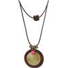 COOLSTEELANDBEYOND Bronzo Spirale e Legno Disco Ciondolo, Due Strati Cotone Corda Collana per Donna, Boemo Statement Dichiarazione Gioielli