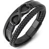 COOLSTEELANDBEYOND Nero Acciaio Inossidabile Infinito Amore Eterno Numero 8 Amicizia Tre Filon Nero Cuoio Intrecciata Bracciale Braccialetto