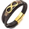 COOLSTEELANDBEYOND Uomo Donna Colore Oro Acciaio Infinito Amore Eterno Numero 8 Tre Filon Marrone Intrecciata Cuoio Braccialetto Bracciale