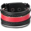 COOLSTEELANDBEYOND Multi-Fila Cuoio Braccialetto Rosso Nero, Uomo Donna Largo Intrecciato Cuoio Avvolgere Bracciali, Minimalista