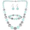 FULU AUTUMN Set di 3 gioielli con collana di perle grandi, bracciale e orecchini, regalo di compleanno per donna, Pietra, Nessuna pietra preziosa, verde chiaro