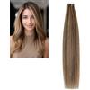 LARAFONA Extension adesive in capelli umani, Biondo con sfumature mezzi castani, capelli lisci Remy con nastro 20 pezzi, 50 g 60 cm/24 pollici