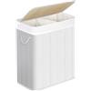 SONGMICS Cesto Portabiancheria con Coperchio, 2 Scomparti, Cesto in Bambù con Sacca Rimovibile e Lavabile, Manici in Cotone, 100L, per Biancheria, Camera da Letto, Bianco/Grigio/Naturale/Nero