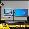 Warmom Set di supporti per monitor, braccio doppio per monitor con vassoio per laptop, per schermi di computer da 13 a 27 pollici, supporto ergonomico da scrivania per casa e ufficio, supporto professionale