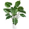 Leflos 90cm pianta artificiale Monstera per uso interno, pianta artificiale Alocasia foglia in vaso bianco, decorazione per soggiorno, ufficio, festa & celebrazione