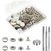 BetterJonny Set di 24 Bottoni a Pressione Basicon in Ottone Φ17 mm - Rame, Metallo Bronzo per Vestiti - Automatici con Attrezzi di Fissaggio per Pelle, Jeans, Giacca, Portafoglio, Borsa - Argento