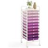 COSTWAY Carrello con 10 Cassetti da Stoccaggio, Cassettiera di Metallo e Plastica, Contenitore Multiuso con Ruote a Freno, per Casa e Ufficio (Viola)