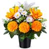 SIFOEL Fiori Artificiali da Cimitero in Vaso, Crisantemi Artificiali Giglio Margherita con Vaso, Fiori Commemorativi per Tombe da Cimitero Funerale Decorazione Esterna per Lapidi (1 pezzo, bianco e