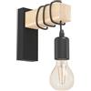 Eglo Lampada da parete Townshend, plafoniera vintage a uno punto luce, lampada da parete dal design industrial, lampada retrò in acciaio e legno, nero, marrone, E27